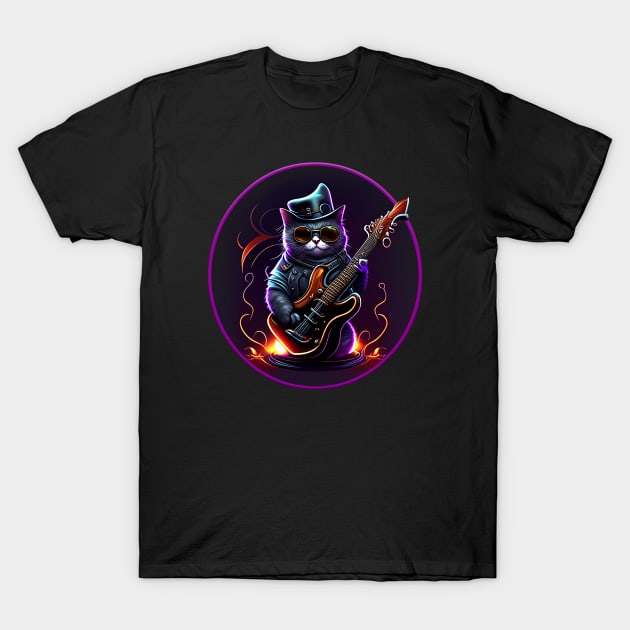 Neon Musician Cat T-Shirt by MusicianCatsClub